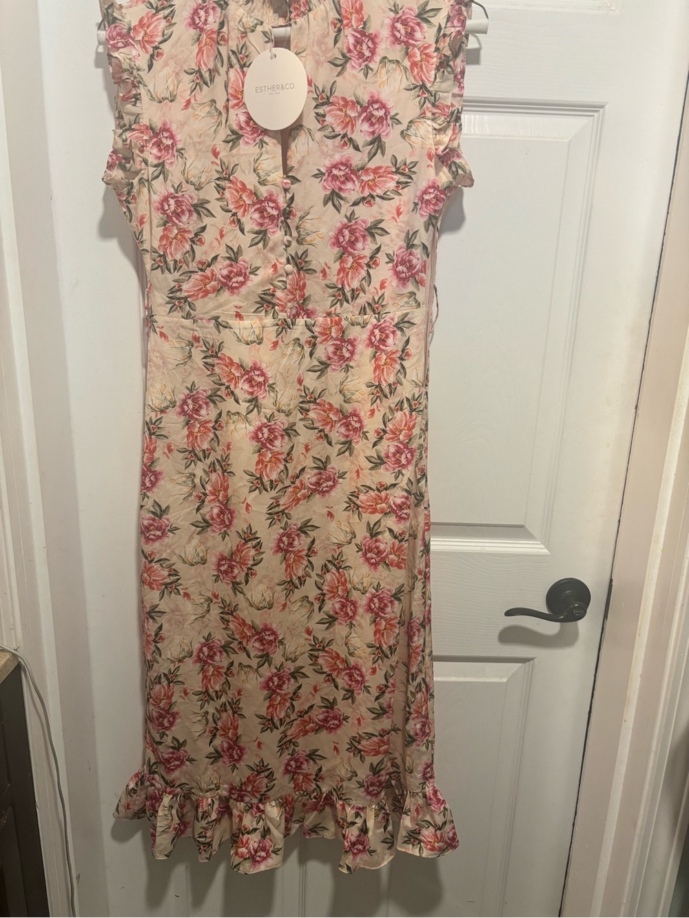 Blush Floral Ruffle-Hem Midi Dress